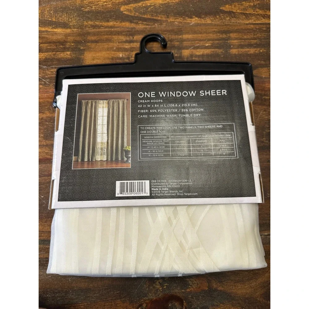 Home Cream Hoops Window Sheer Curtain Panels 42x84 Cream Off-White lot of 2 NWT